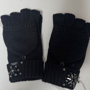 Victoria's Secret Black Knit Convertible Gloves with Embellished Cuffs